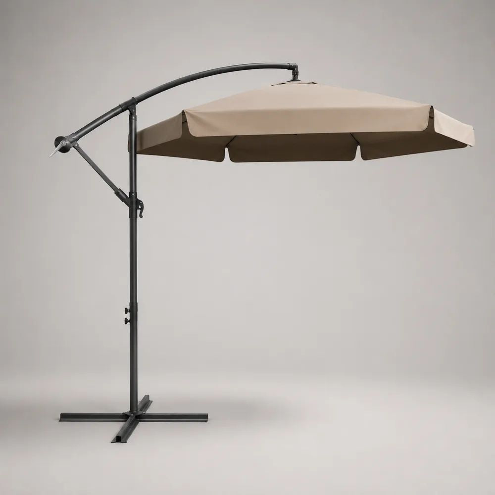 Ombrellone da giardino decentrato ottagonale Ø 300 × H 250 cm in poliestere beige con struttura in acciaio antracite