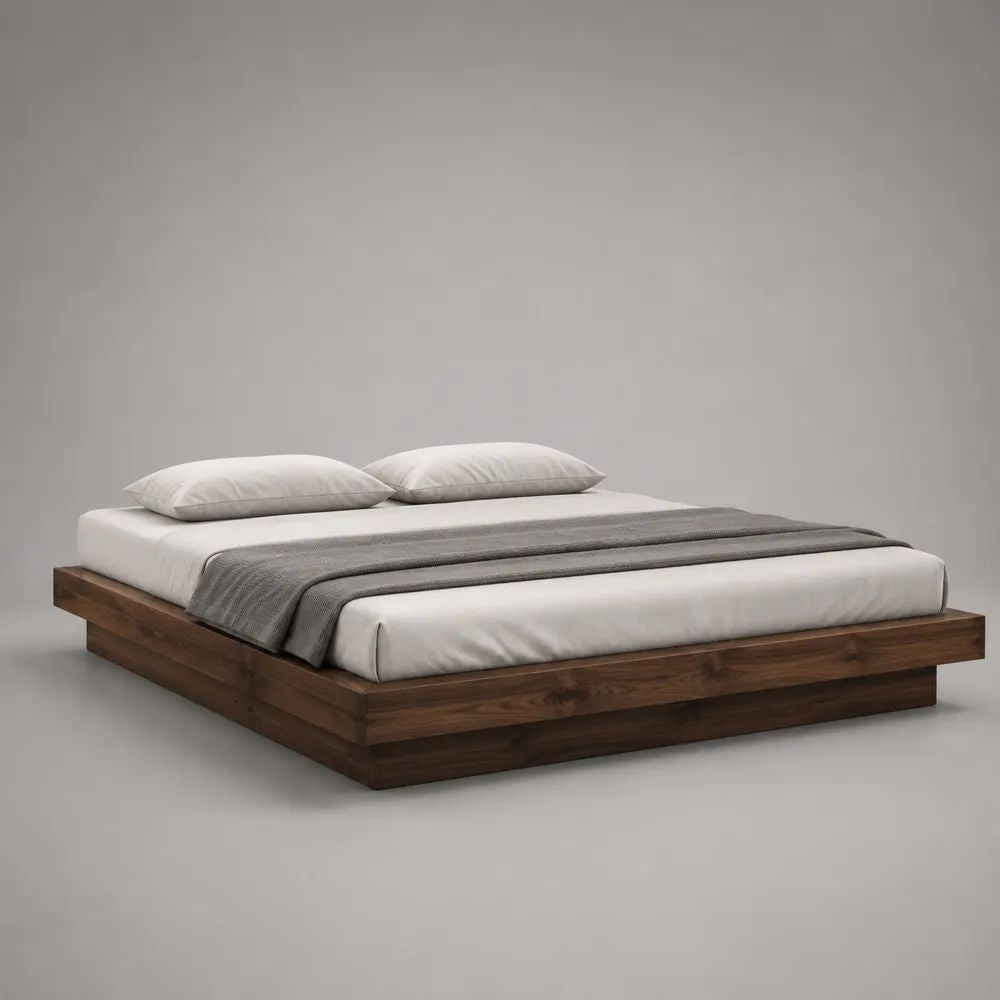 Letto matrimoniale basso in legno 180 x 200 cm, piattaforma senza testiera, marrone noce