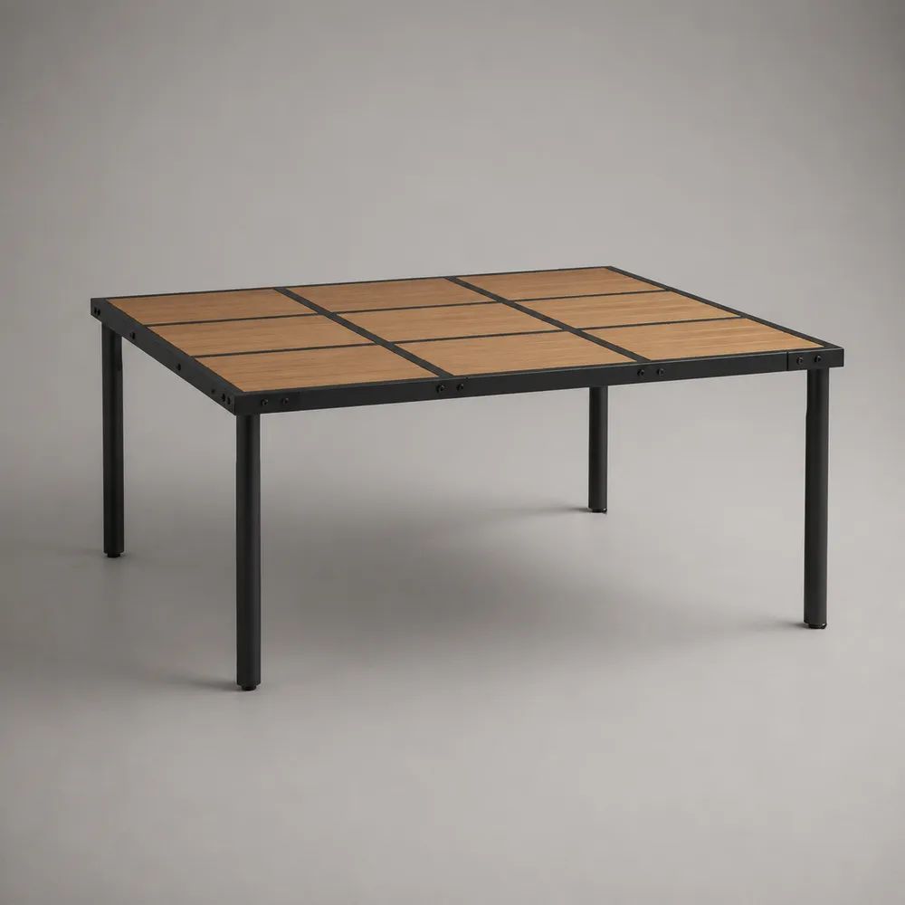 Tavolo da giardino rettangolare in legno massello di acacia e acciaio nero, 120 x 80 x 75 cm