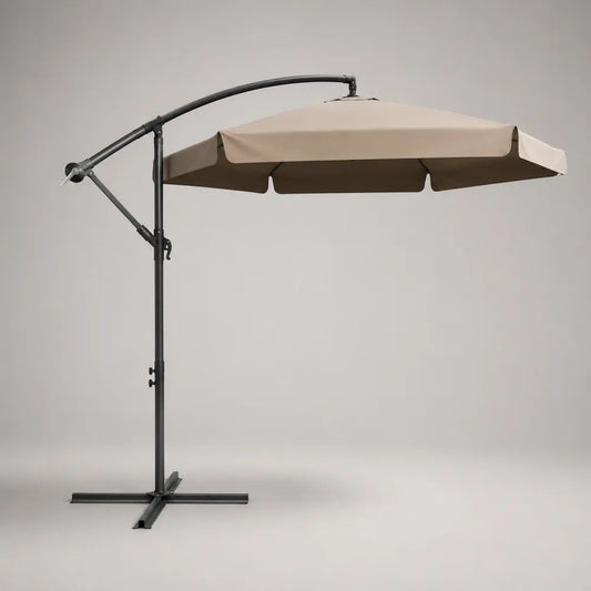 Ombrellone da giardino decentrato ottagonale Ø 300 × H 250 cm in poliestere beige con struttura in acciaio antracite