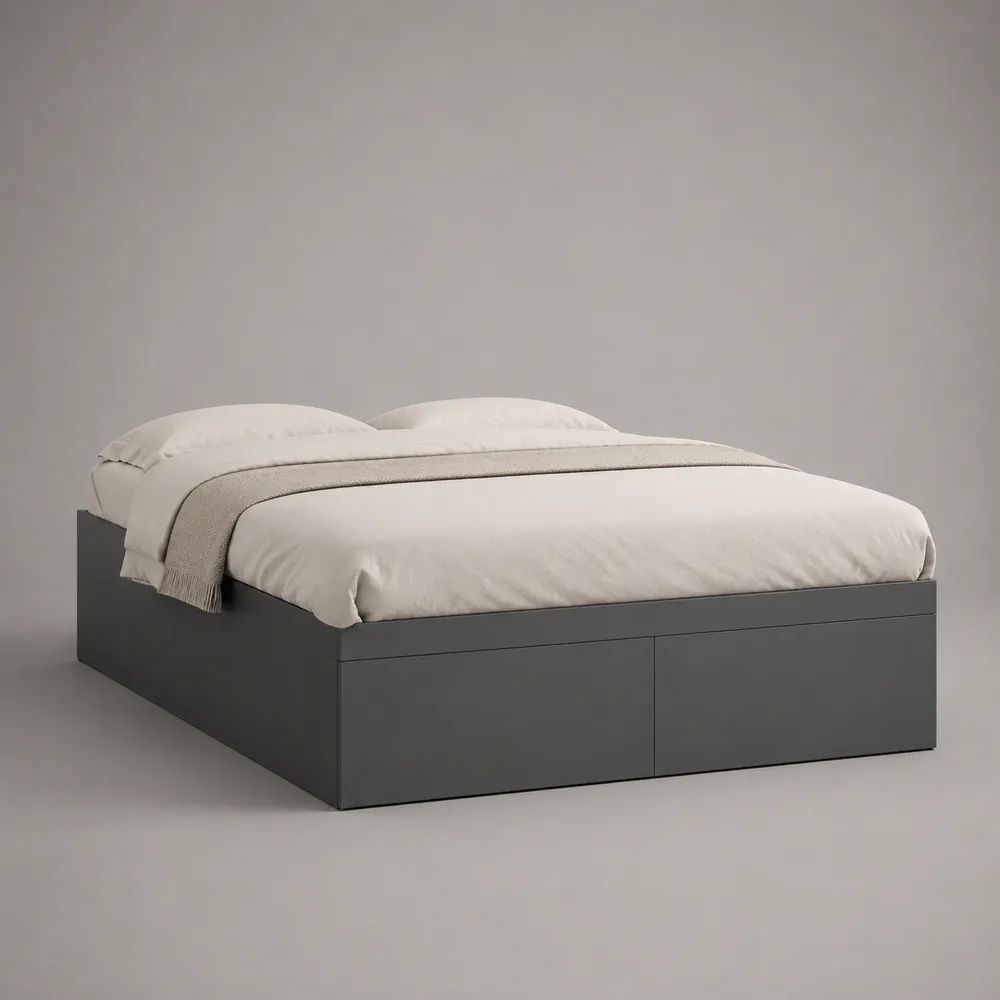 Letto matrimoniale contenitore 160 x 200 cm in pannello truciolare melaminico grigio antracite con 2 cassetti
