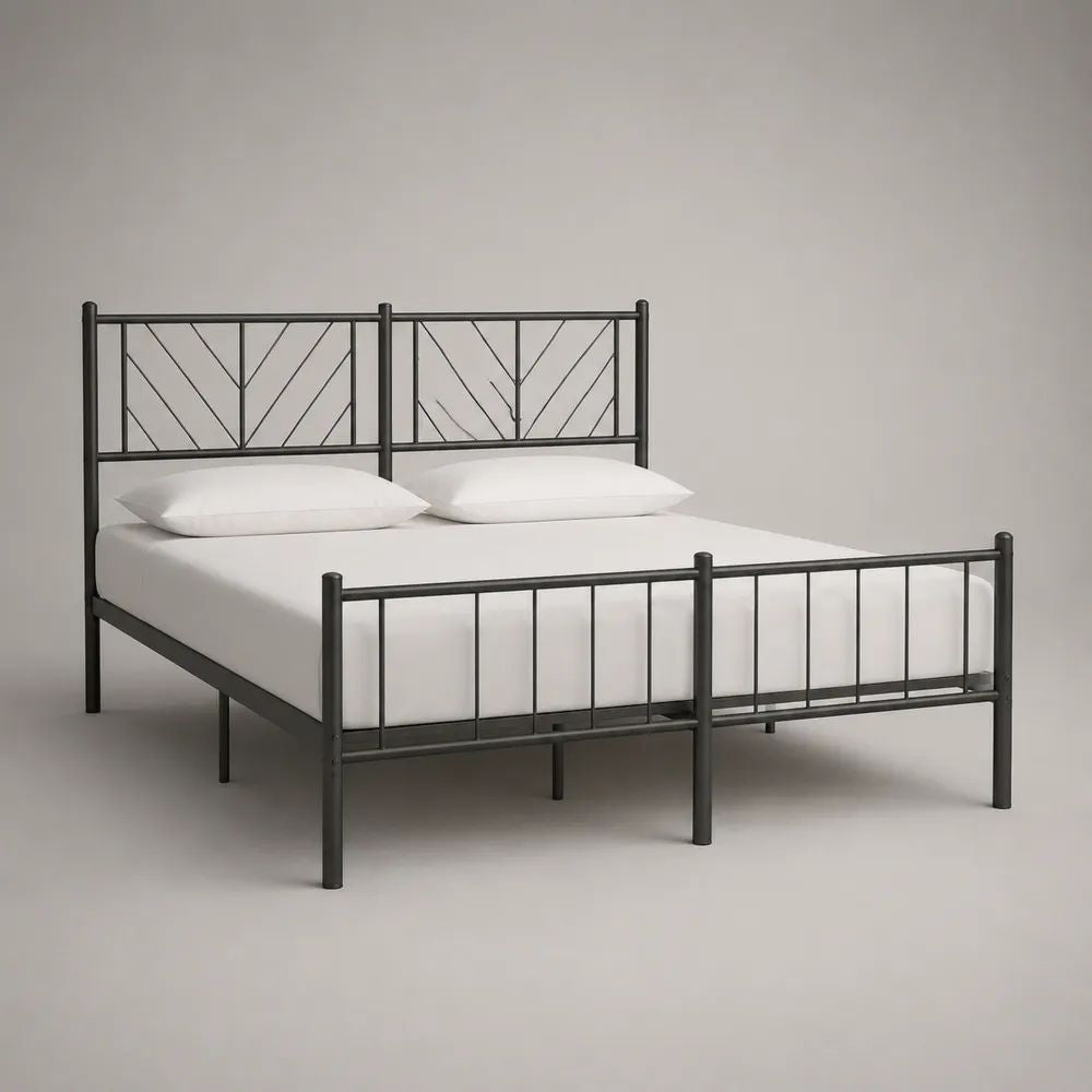 Letto matrimoniale in acciaio antracite con rete, testiera e pediera, per materasso 160 x 200 cm, dimensioni 166 x 208 x 100 cm